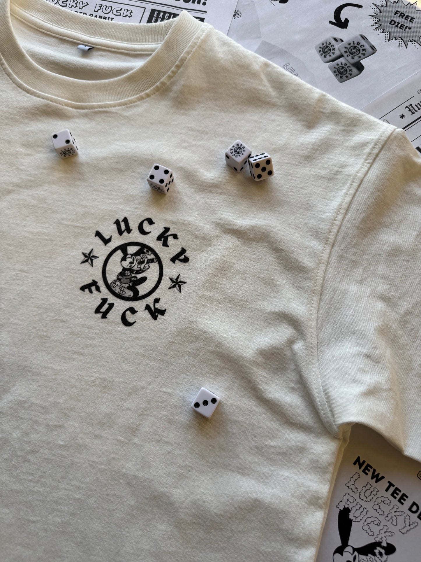 "LUCKY FUCK" Vintage-Washed Heavyweight Tee (White)