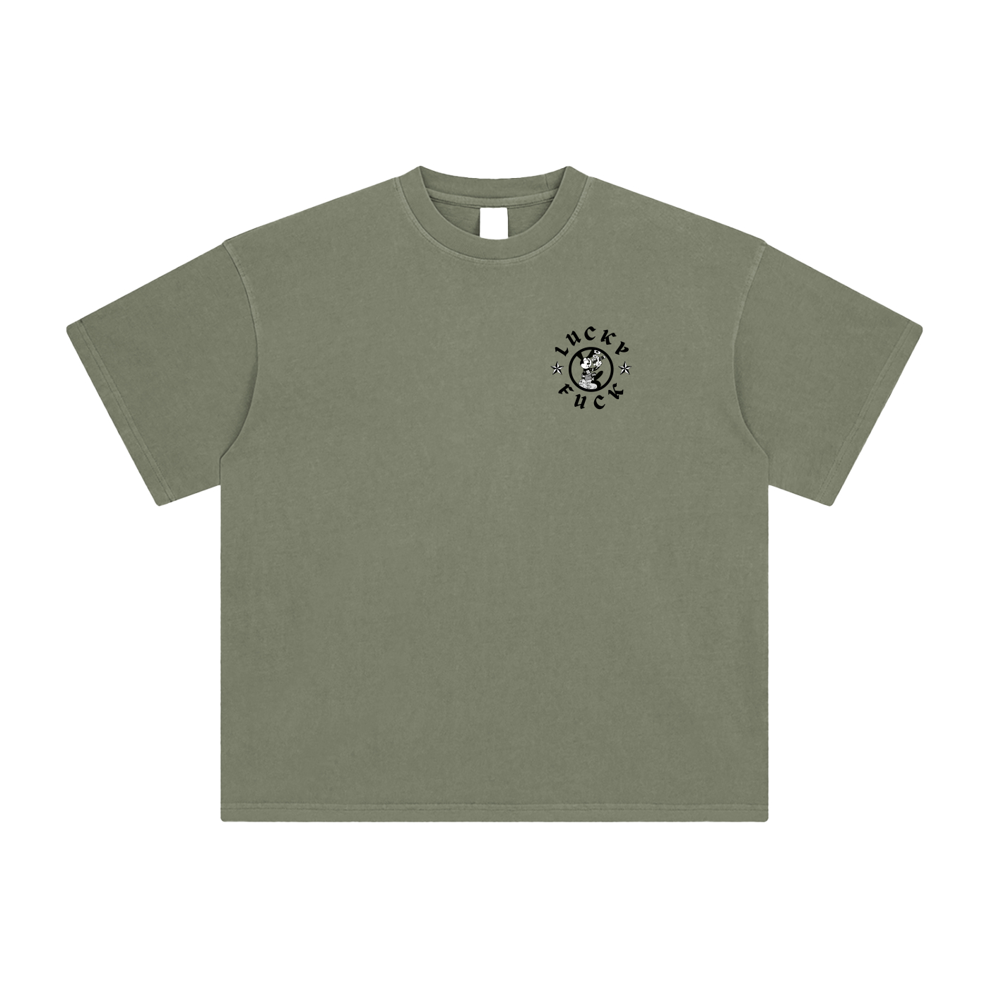 "LUCKY FUCK" Vintage-Washed Heavyweight Tee (Gray-Green)