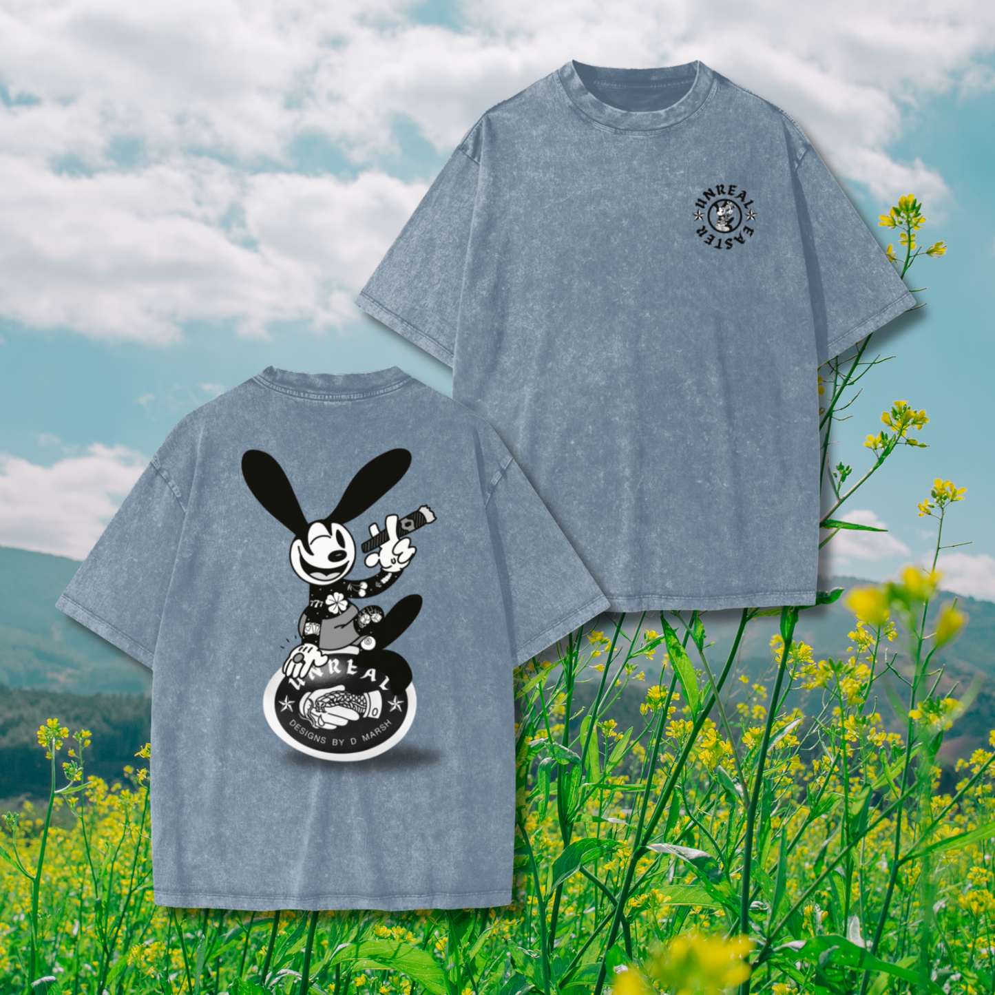 EASTER EDITION | “The Tattooed Rabbit” Vintage-Washed Heavyweight Tee (Denim Blue)