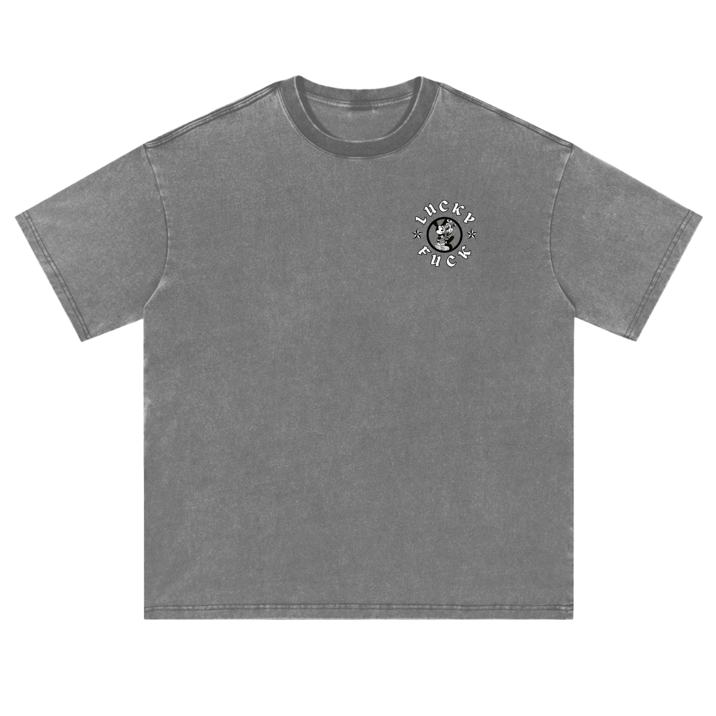 "LUCKY FUCK" Vintage-Washed Heavyweight Tee (Gray)