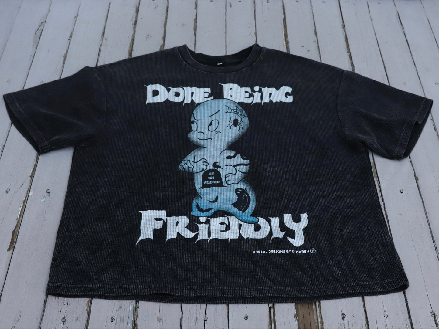 DONE BEING FRIENDLY | Waffle-Thermal Washed Boxy Tee