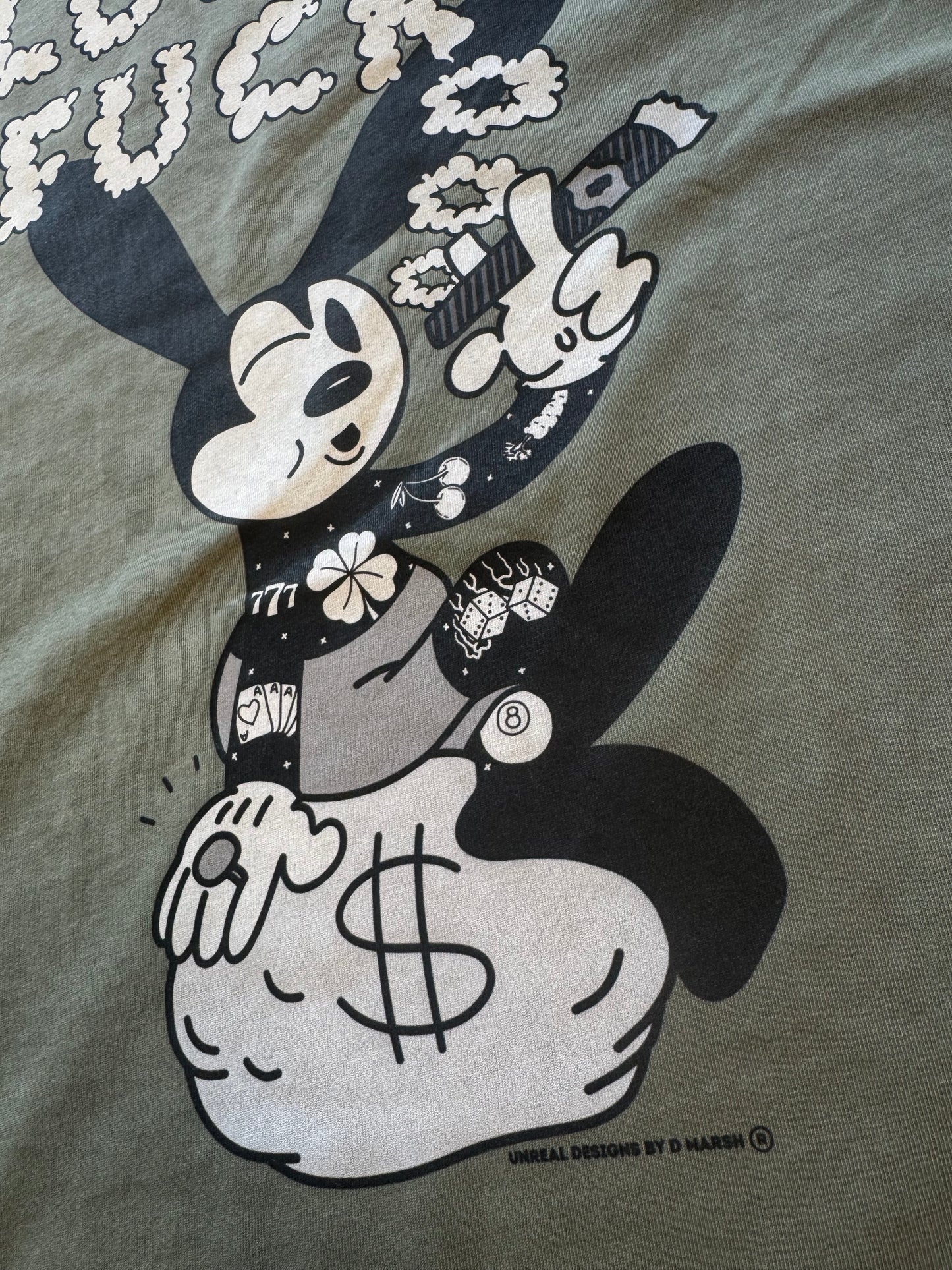 "LUCKY FUCK" Vintage-Washed Heavyweight Tee (Gray-Green)