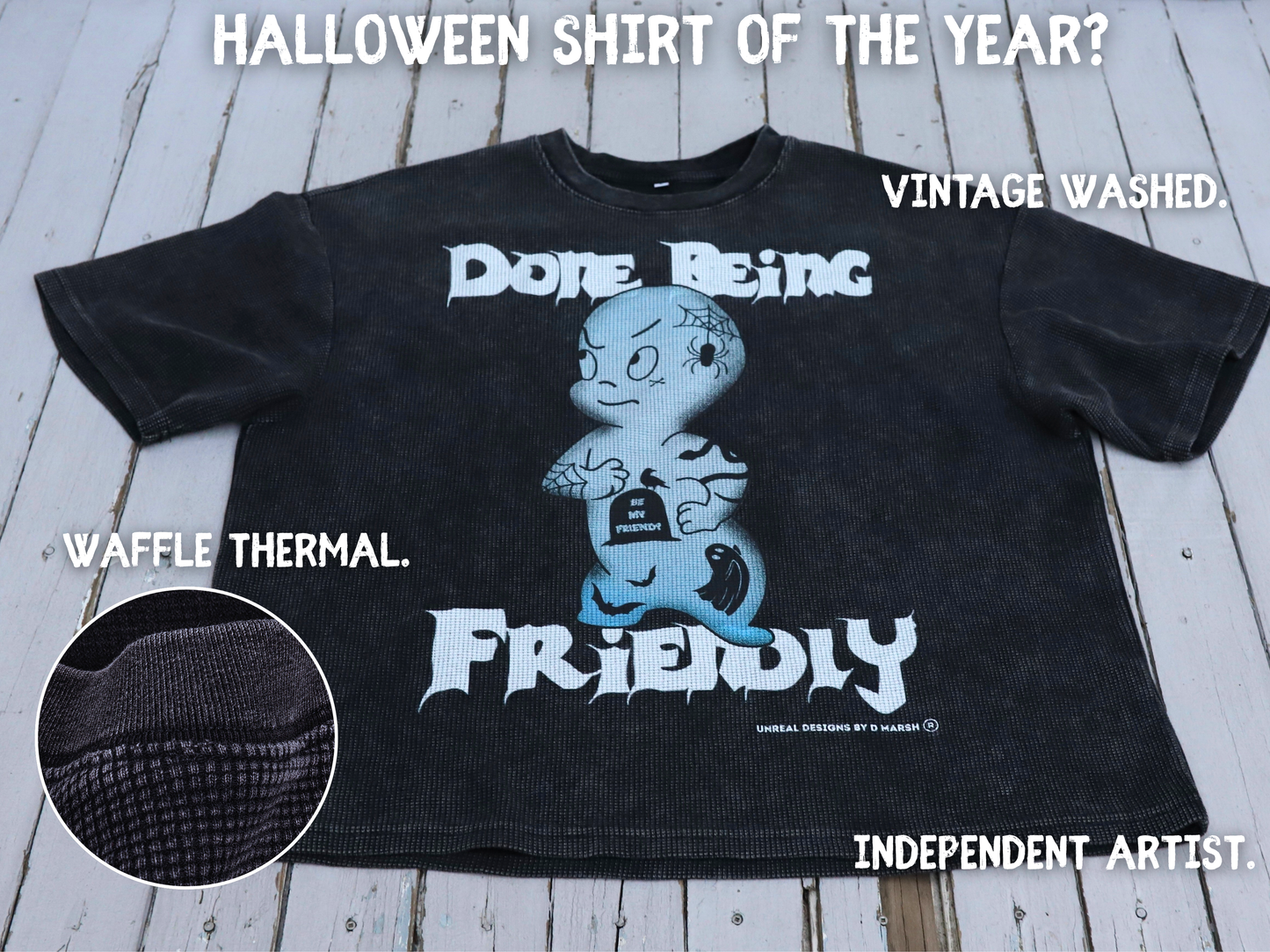 DONE BEING FRIENDLY | Waffle-Thermal Washed Boxy Tee