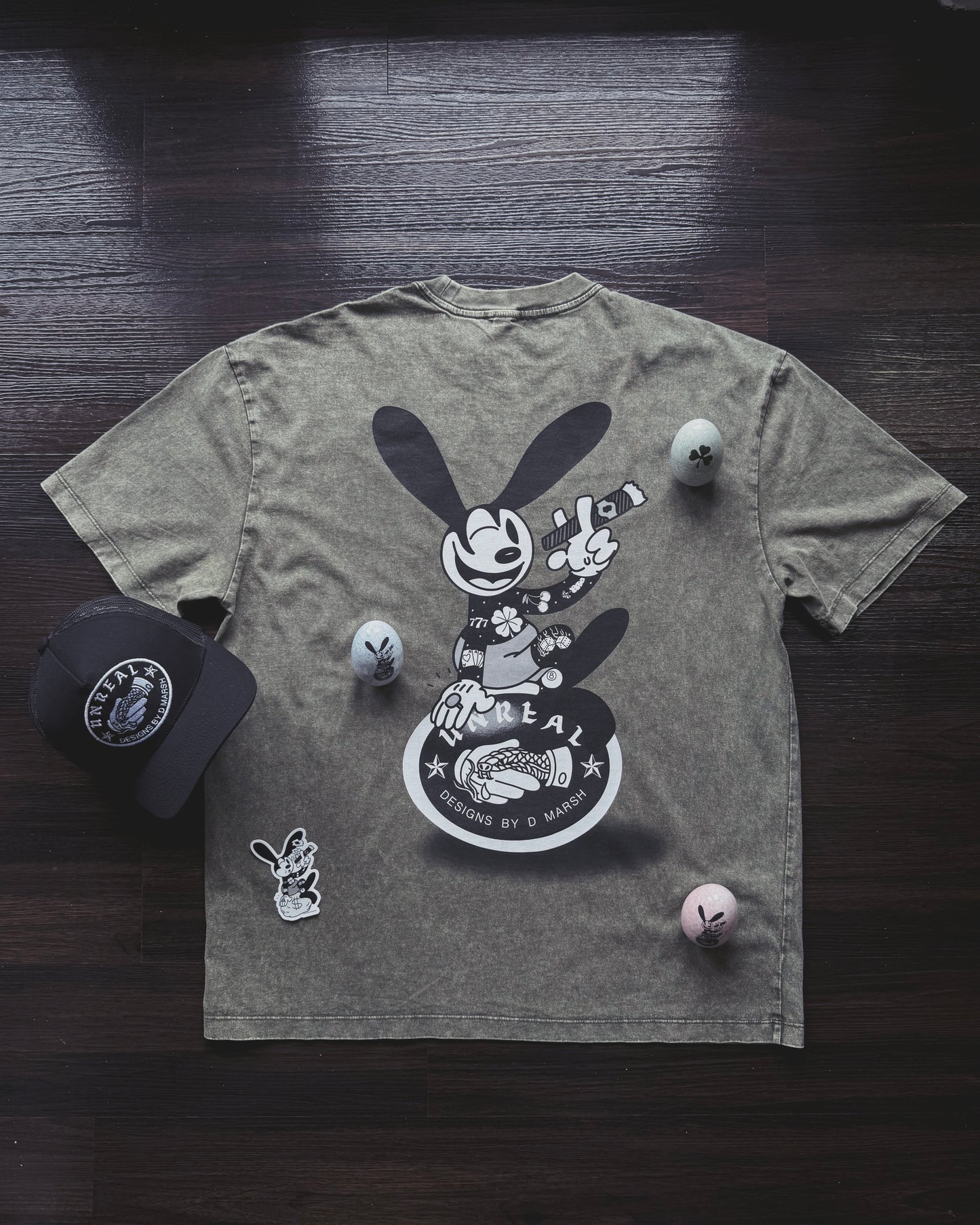 EASTER EDITION | “The Tattooed Rabbit” Vintage-Washed Heavyweight Tee (Denim Blue)