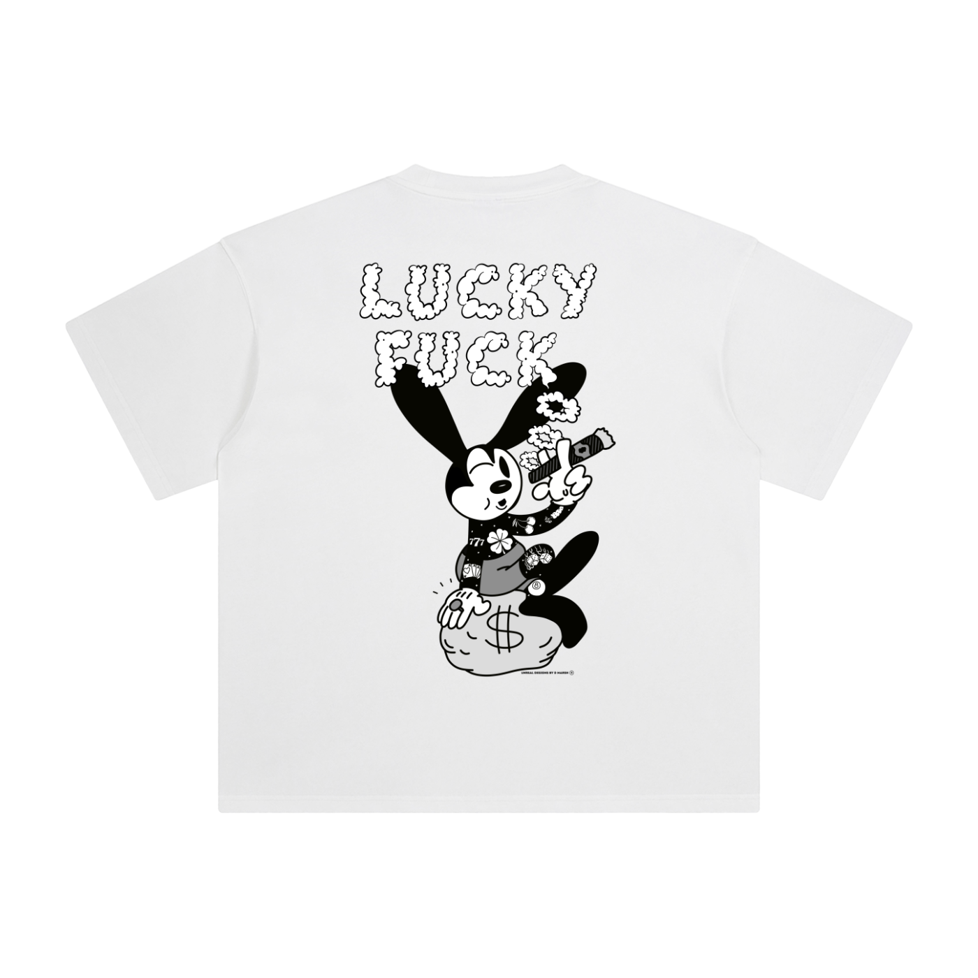 "LUCKY FUCK" Vintage-Washed Heavyweight Tee (White)