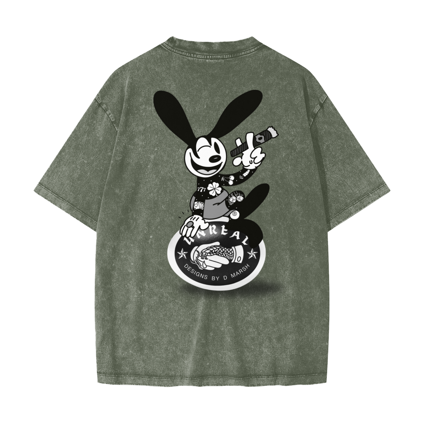 EASTER EDITION | “The Tattooed Rabbit” Vintage-Washed Heavyweight Tee (Olive Green)