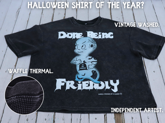 DONE BEING FRIENDLY | Waffle-Thermal Washed Boxy Tee